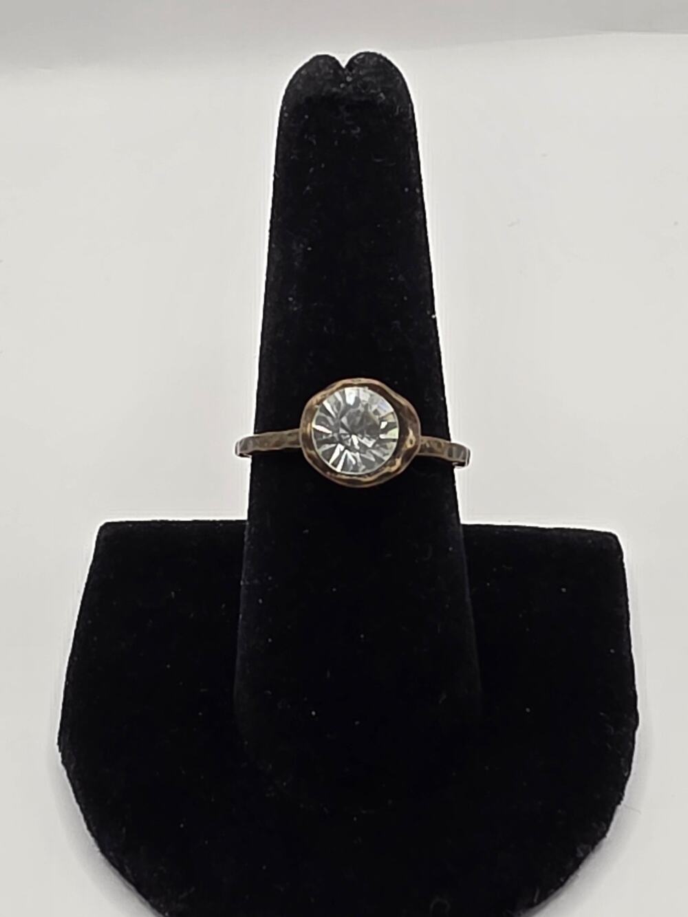 Copper Tone Hammered Faceted Cabochon Glass Ring Size 8